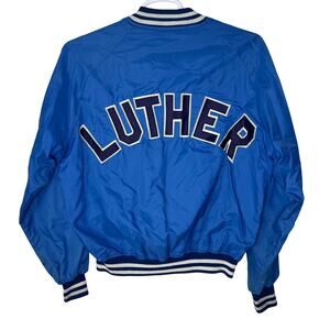 True Vintage Luther University Bomber Jacket Varsity Blue Snap Up‎ Men's Large